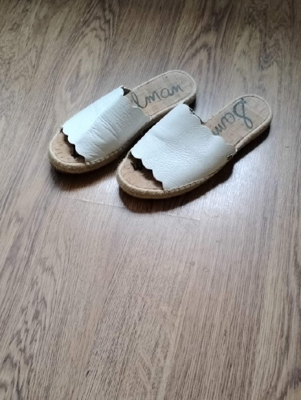 Sam Edelman Andy White Scallop-Edge Slide Mules